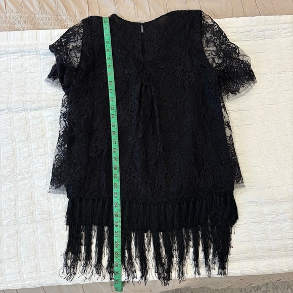 Adam Lippes Black Fringe Lace Short Sleeve Crew Neck Top, size 8 deco designer - Picture 9 of 9